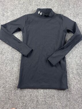UNDER ARMOUR Boys Black Mock Neck Long Sleeve ColdGear Baselayer Shirt Size: YLG